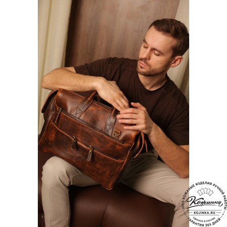 Кожаная деловая сумка "Марк" (коричневый эксклюзив)